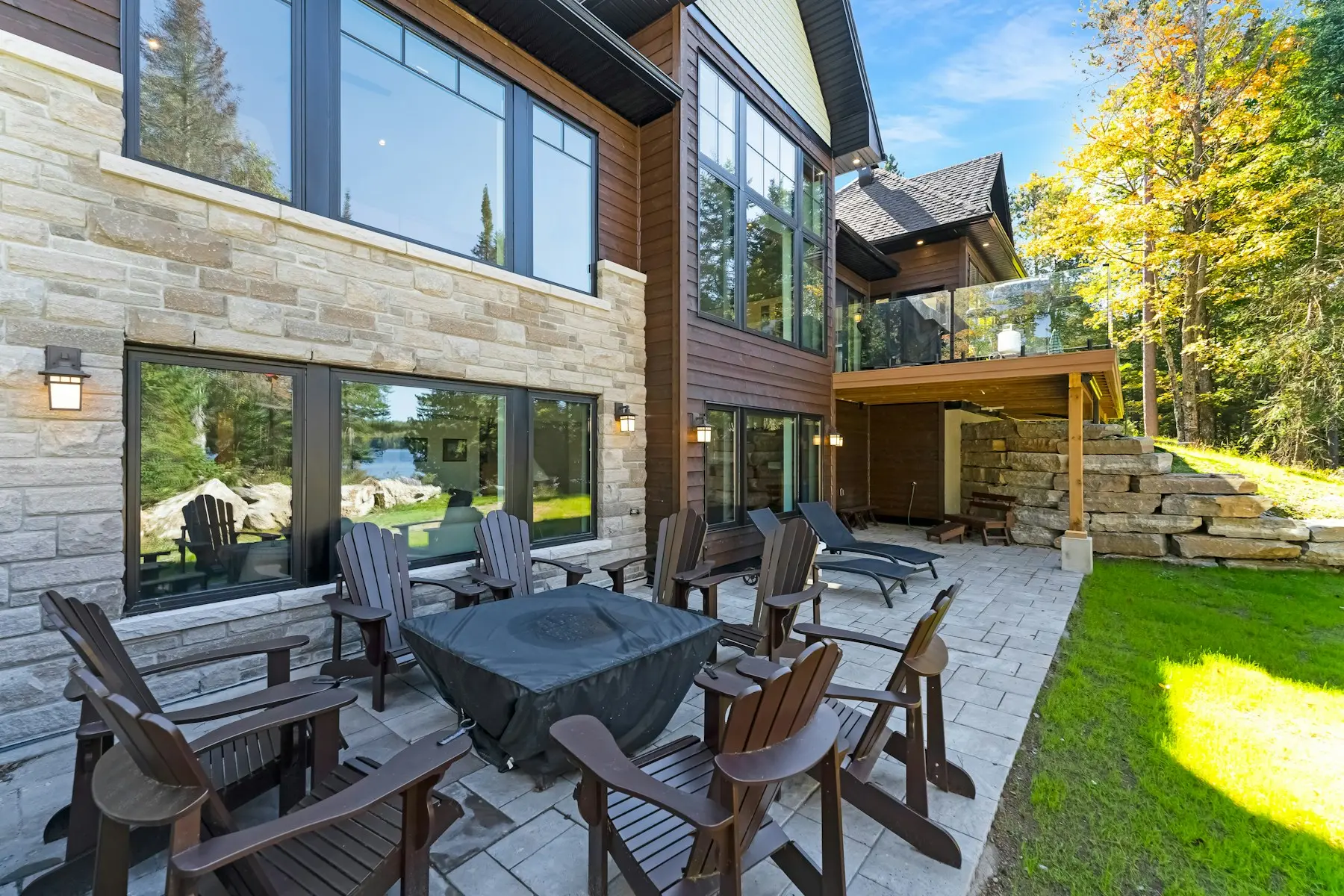 Natural stone patio with outdoor dining furniture
